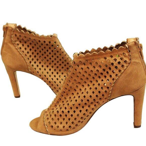 Pierre Dumas Lattice Suede Tan Ankle Heel with Peep Toe 8.5 Women’s - Picture 5 of 12